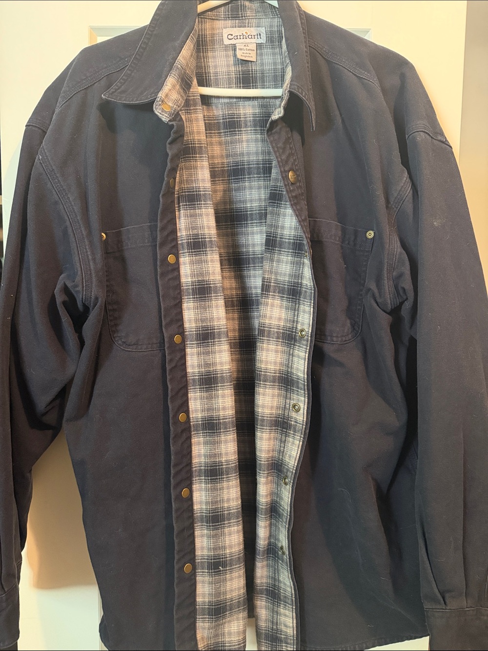 Carhartt Navy Canvas Shirt Jacket with Plaid Lining